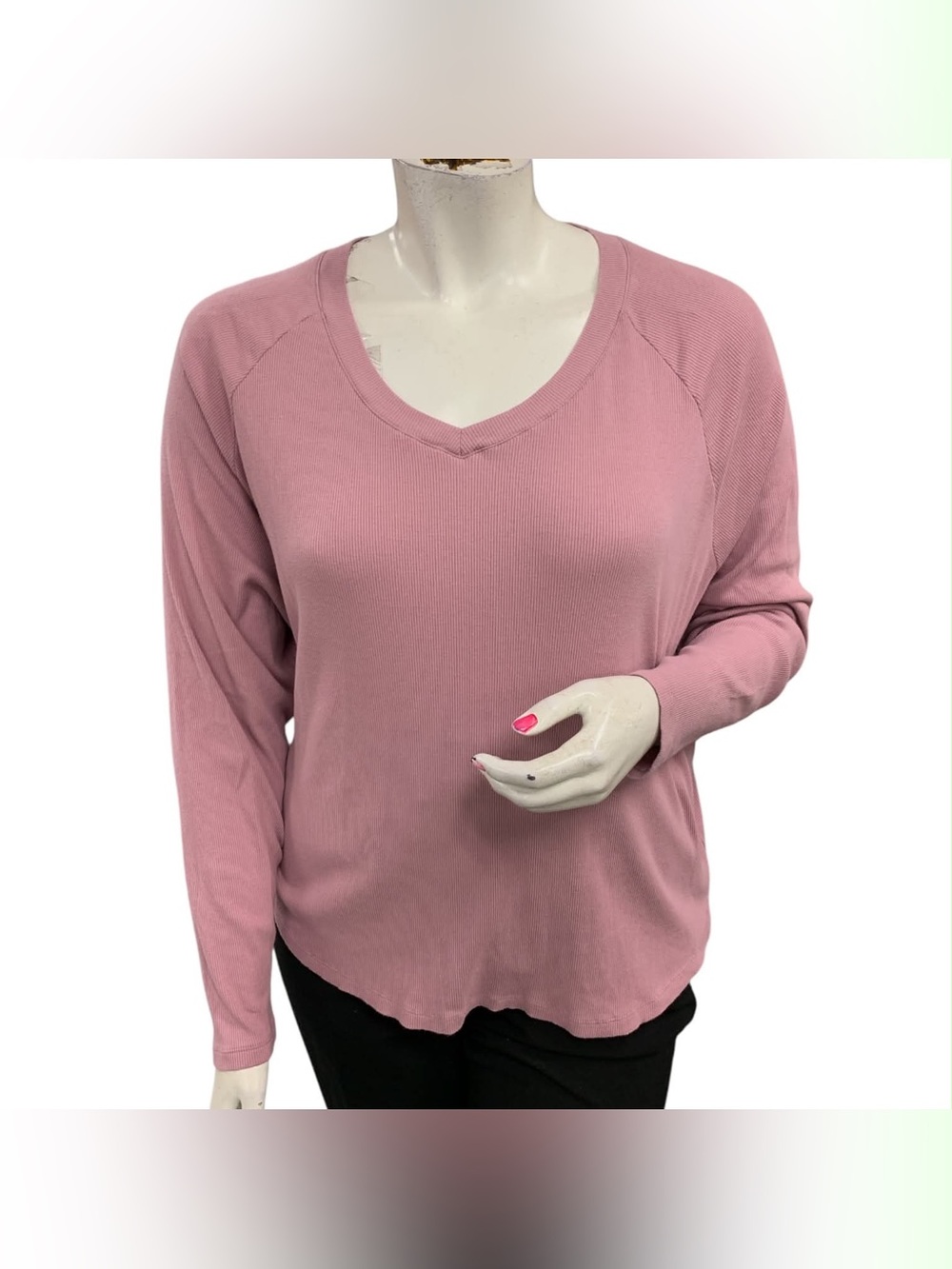 ZYIA Dusty Rose V-Neck Long Sleeve Waffle Top Size L